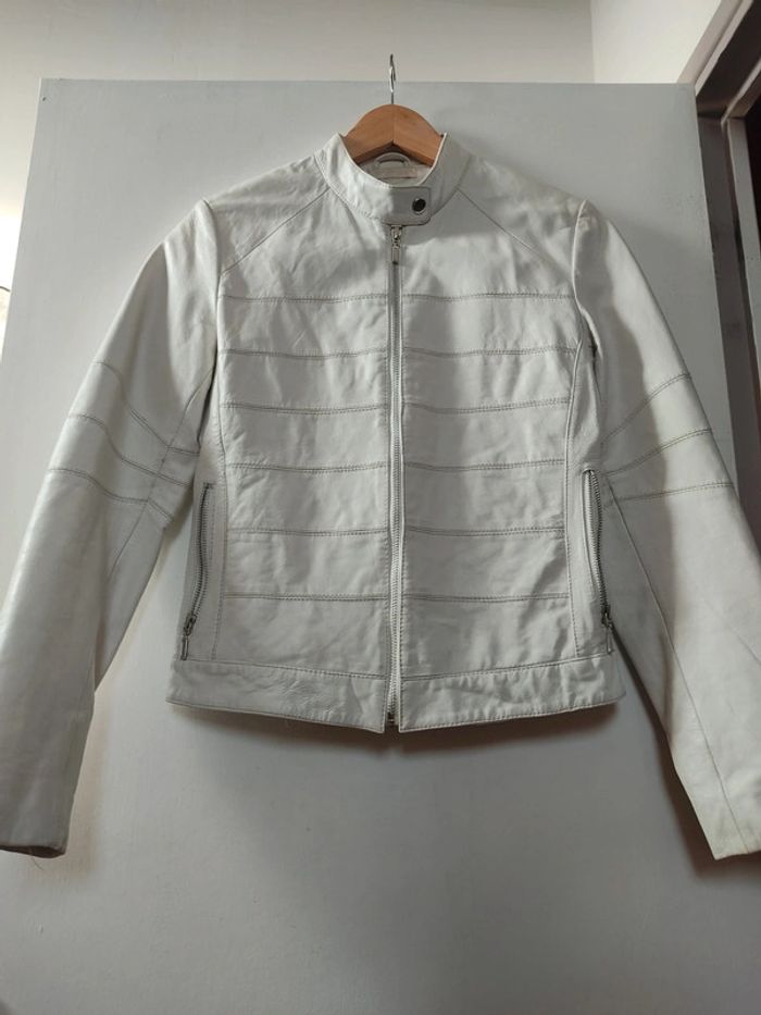 Veste femme blanche cuir d'agneau 38 Camaïeu Bon état