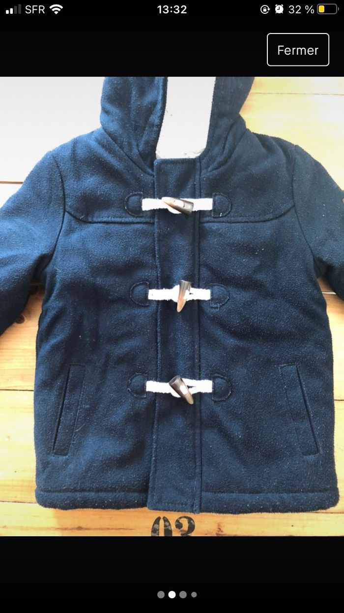 Manteau duffle coat  bleu marine  Fermeture éclair + 3 boutons sur le devant Capuche  Molletonné à l’intérieur  Kiabi  18 mois - photo numéro 2