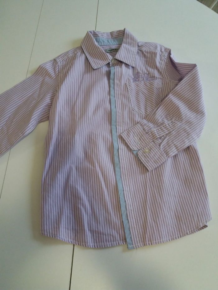 Chemise rayé tape à l'oeil mauve et blanche 6 ans