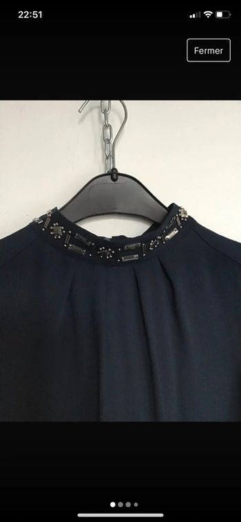 Blouse asymétrique marine col bijoux