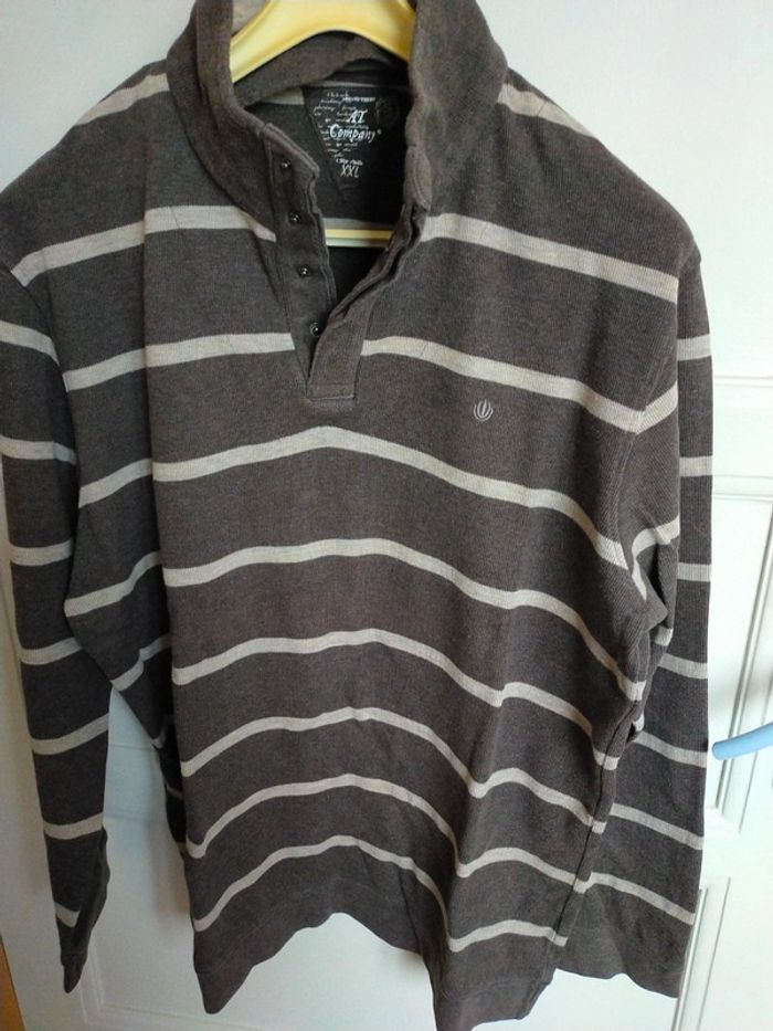 Pull col camionneur rayé gris beige - photo numéro 2