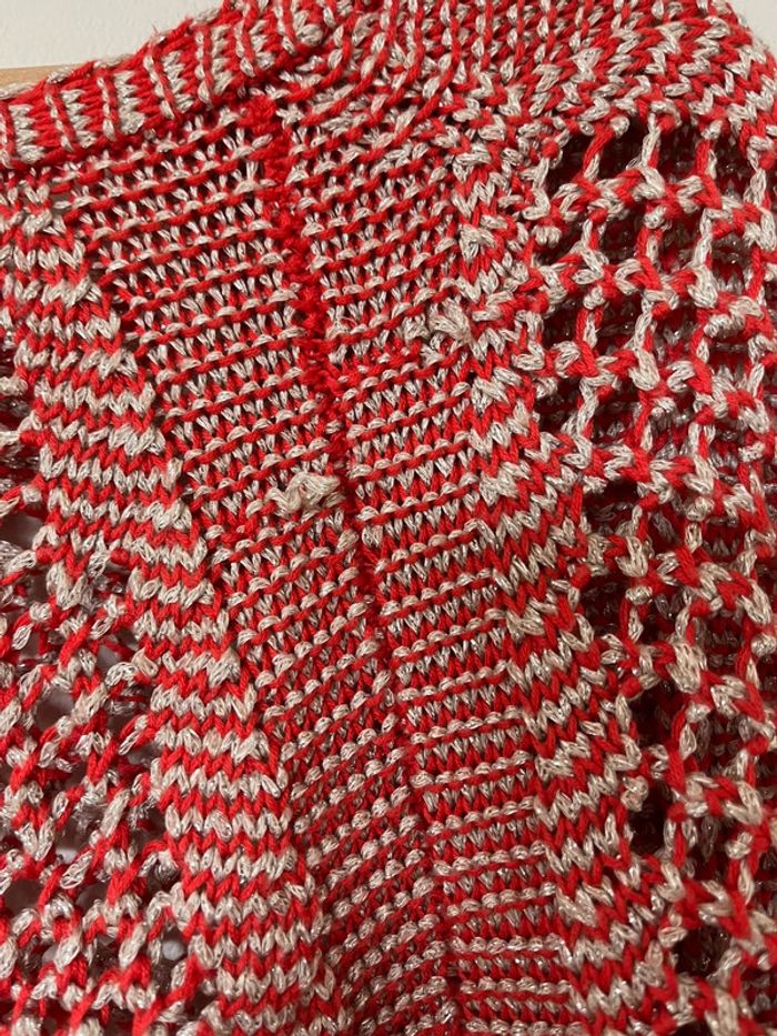 Pull tee-shirt grosse maille Roberto Verino – rouge/beige – taille 38/40 – bon état - photo numéro 6