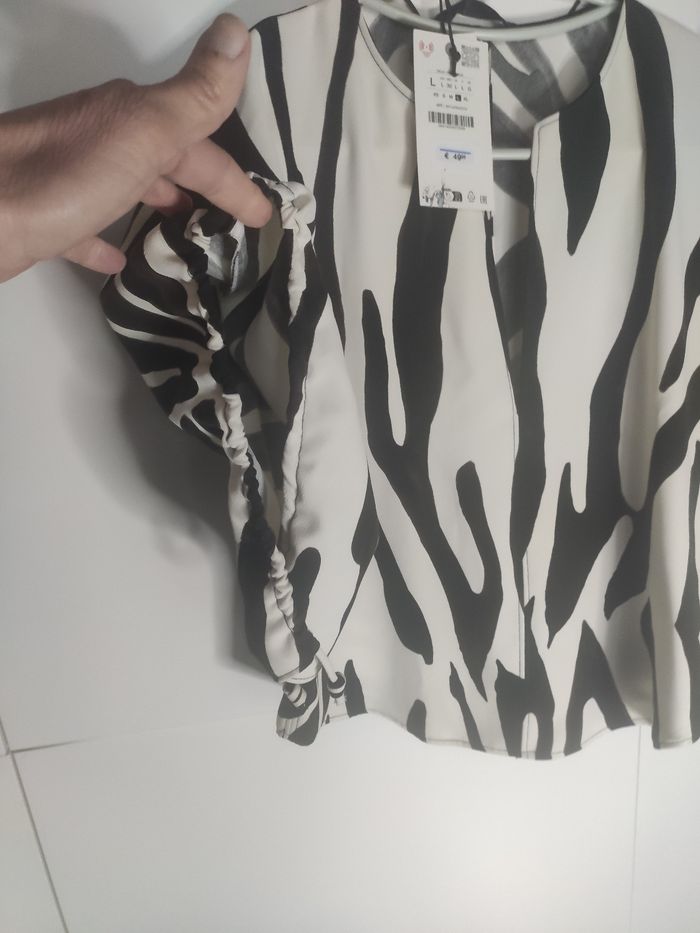 Zara top blouse chemisier zèbre L - photo numéro 5