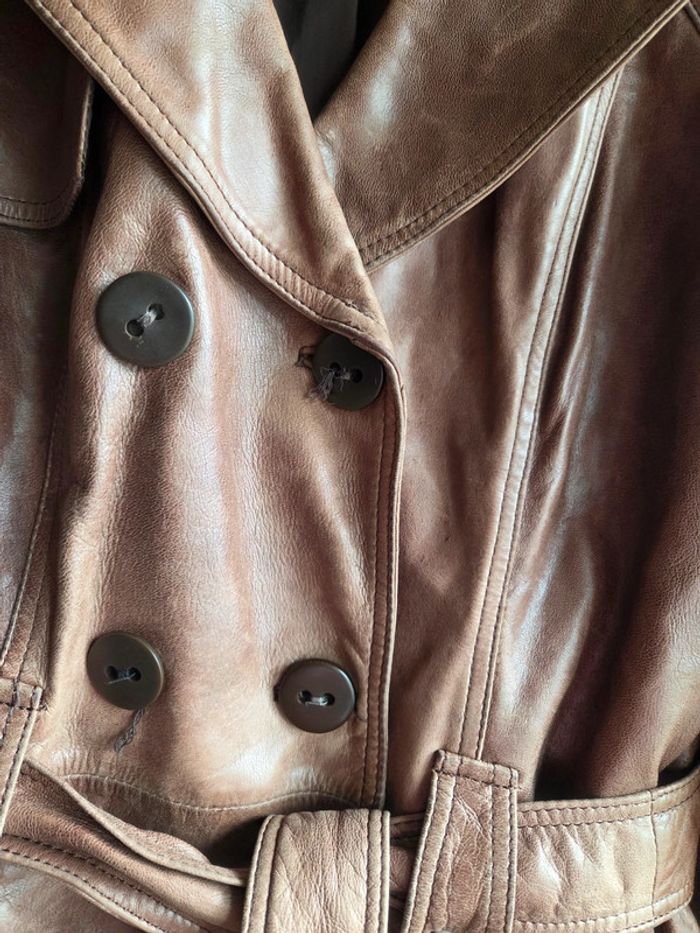 veste en cuir marron promod taille m - ceinturée - photo numéro 3