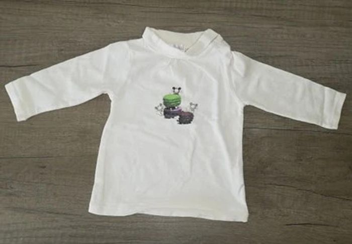 Sous pull Obaïbi 3 mois blanc avec souris et macarons