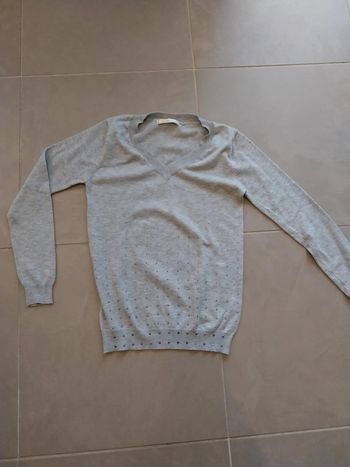 Pull gris clair col v T38