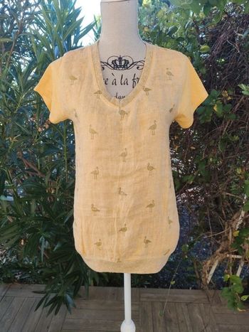 Tunique jaune bi matiere coton Lin et doré taille 38