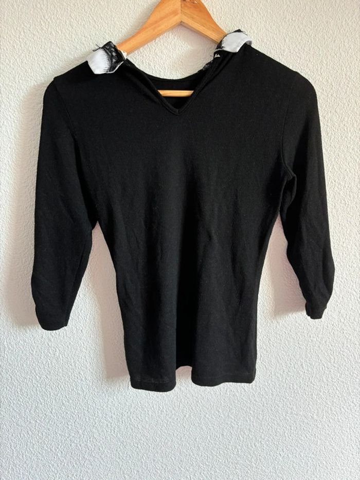 Pull Naf Naf col dentelle noir et blanc Taille XS - photo numéro 4