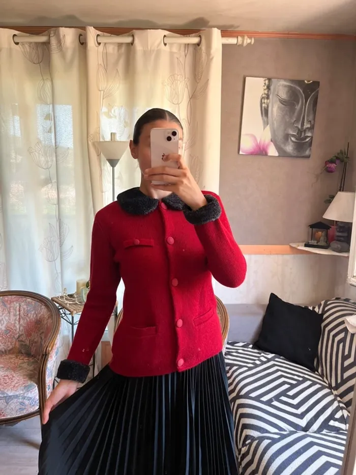 Veste cardigan col Claudine old money vintage laine velours pin up - photo numéro 3