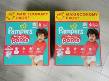 Pampers baby dry, taille 6, 2x74 pants = 148, 13/19kg
