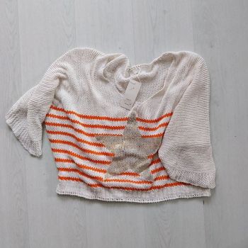 Pull Ineo Couture taille universelle Rayures oranges Écru Étoile dorée