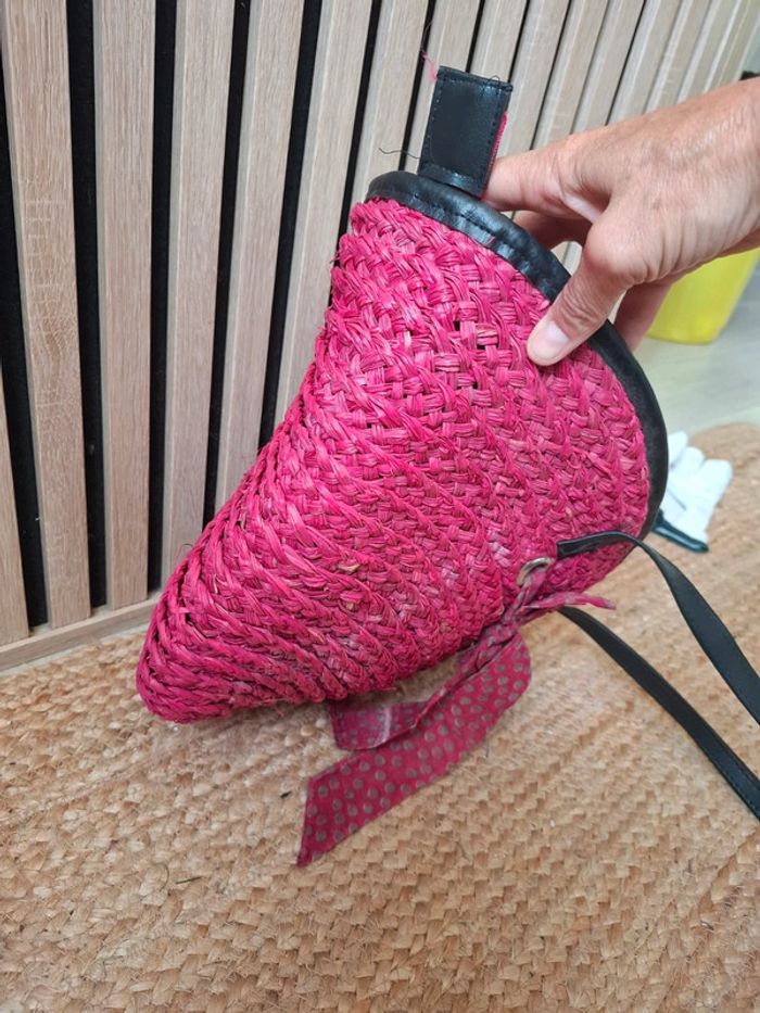 Sac cabat bandoulière rotin maille rose fushia - photo numéro 5