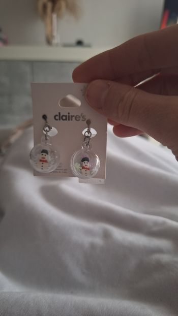 Boucles d'oreilles à clipser bonhomme de neige et flocon 