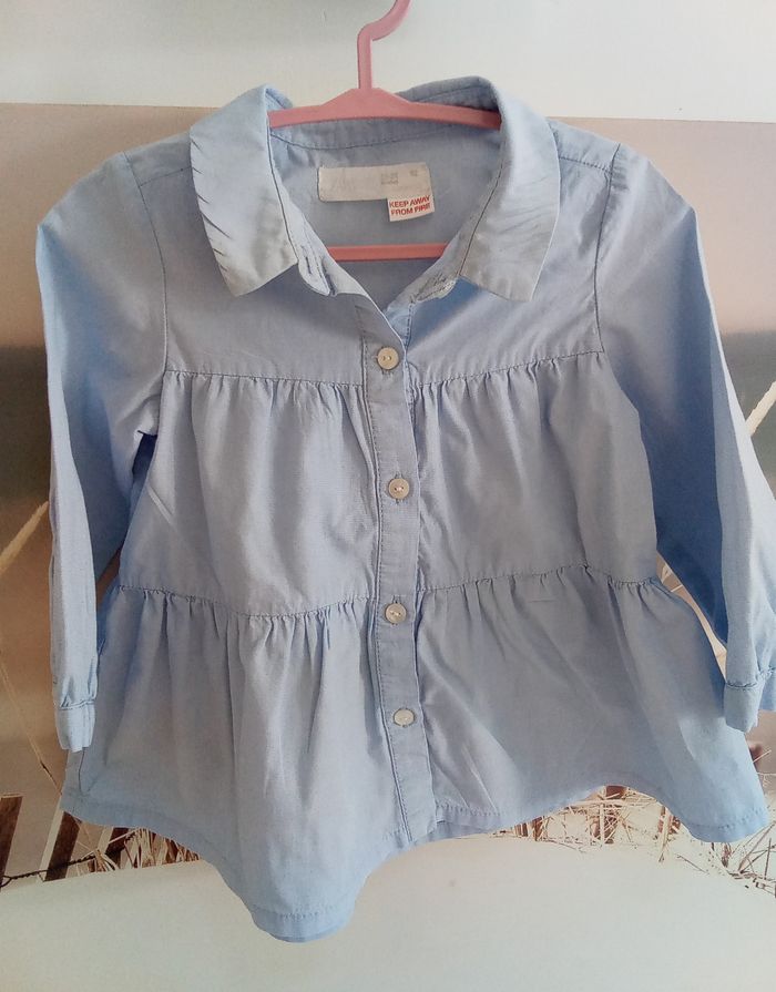 Chemise bleu clair manches longues Zara taille 18/24 mois - photo numéro 6