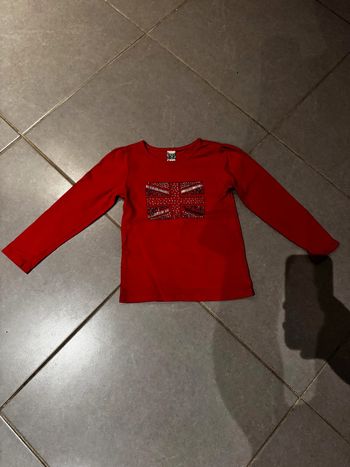 T shirt manches longues - TAO - Drapeau du Royaume-Uni avec des strass - Rouge - 6 ans