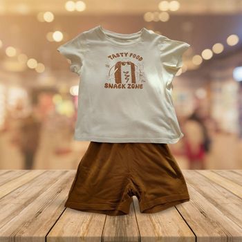 Ensemble KIABI Enfant - T-shirt Imprimé Hot-Dog & Short Marron