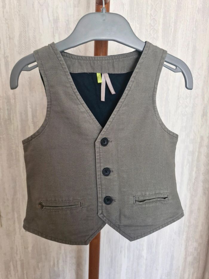 Ensemble garçon 3 ans Orchestra gris coton chemise manche longue + gilet - photo numéro 8