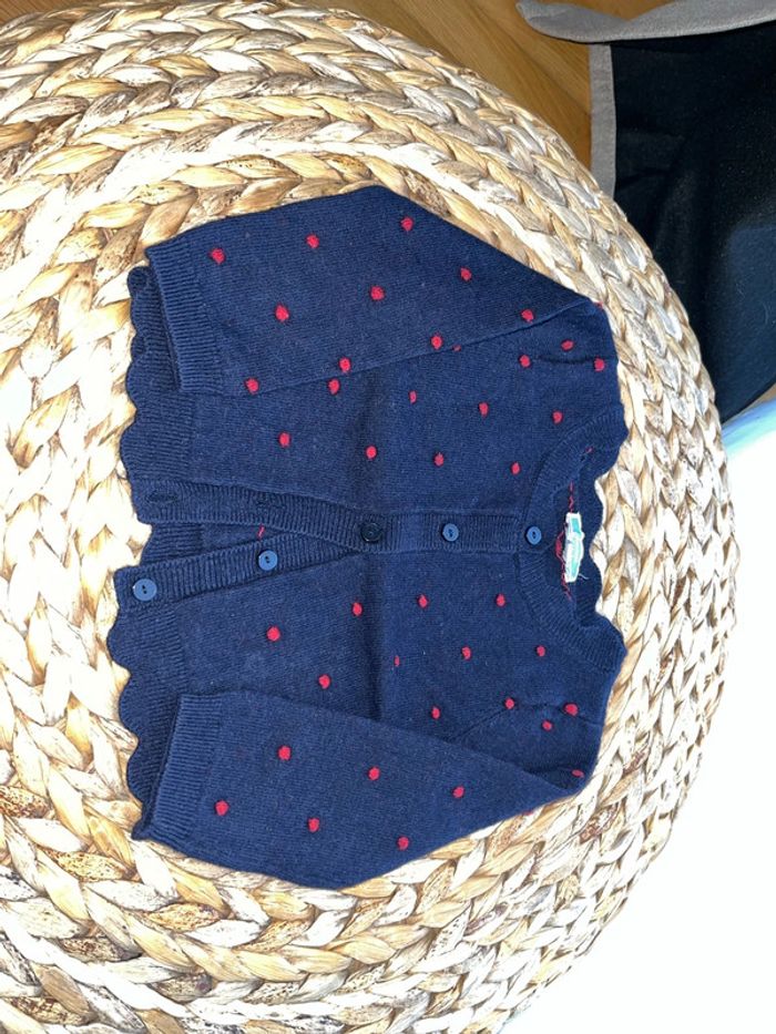 Gilet bleu marine pois rouges Jacadi 12 mois 74cm