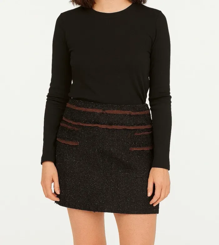 Jupe courte noire Morgan style tweed avec détails satinés Taille 36