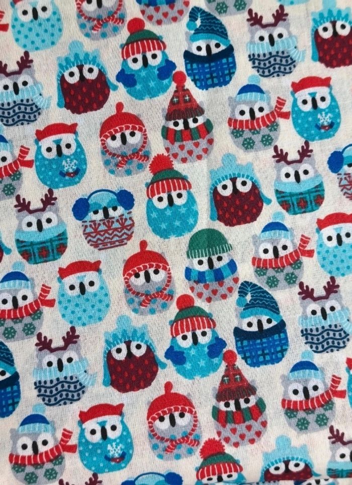 Lot 4 Coupons tissus coton imprimés Hibou - photo numéro 2