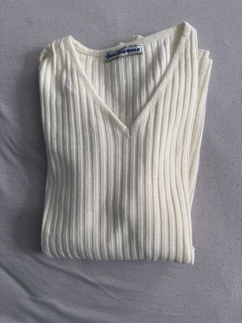 Pull blanc cassé côtelé Bleu Bonheur taille L – chaud & confortable