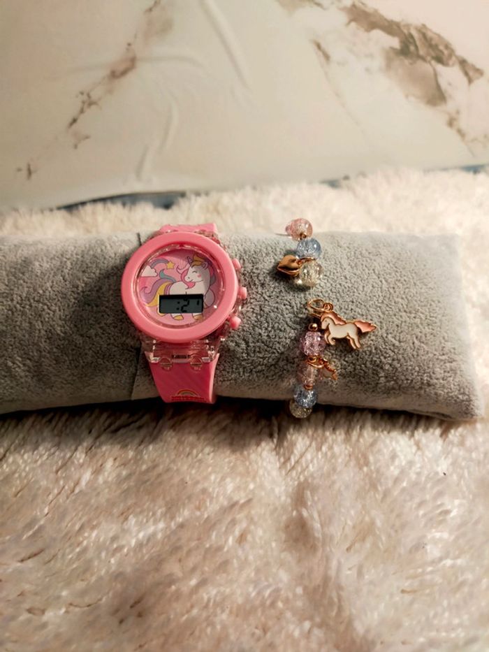 Ensemble bracelet montre électronique en silicone rose Nairobi - photo numéro 3