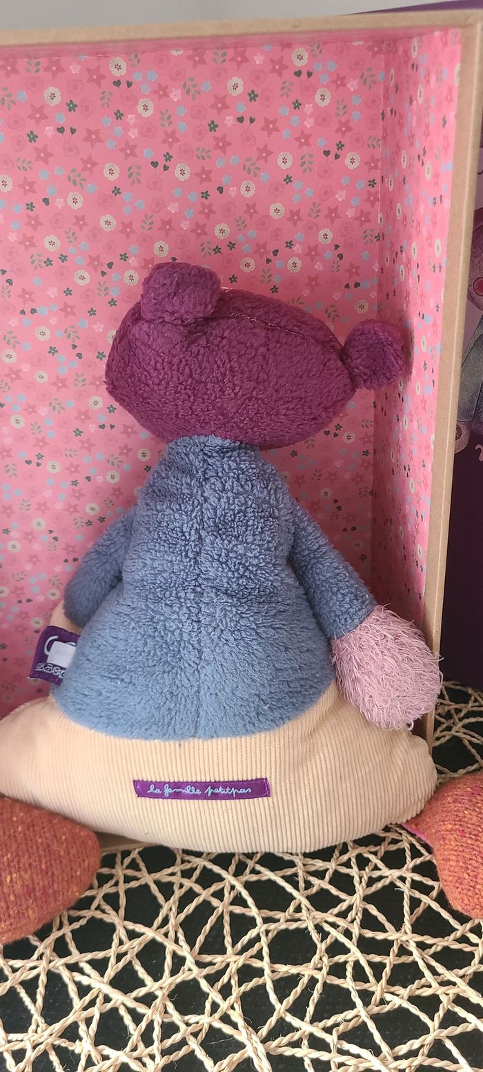 Moulin roty Famille Petitpas peluche souris violet marron vert doudou rayé Rose - photo numéro 4