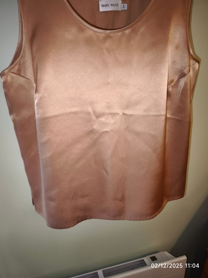 Blouse fluide doré/or satin vintage  44 - photo numéro 2