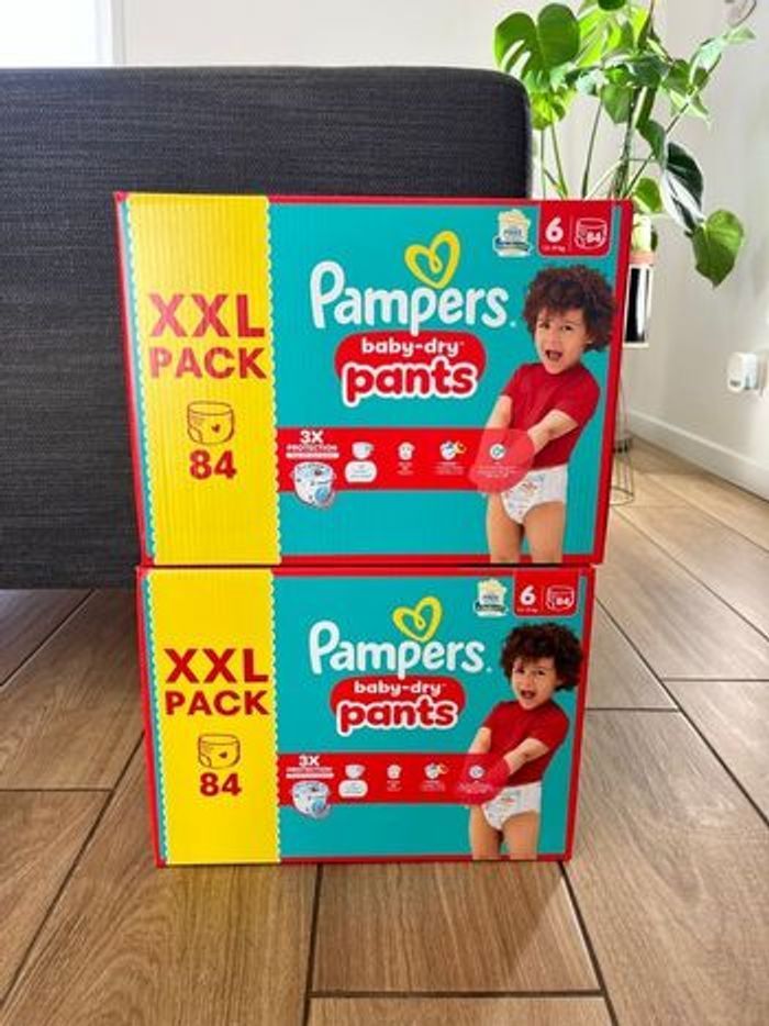 2 Packs Pampers Baby-Dry Pants Taille 6 XXL – 168 pants – Neufs scellés