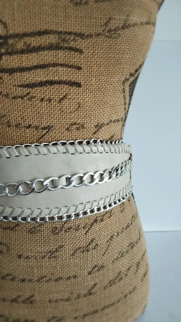 Ceinture élastique beige chaînette argenté 70/80 cm - photo numéro 3