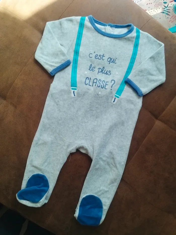 Pyjama velours 1 pièce garçon 12 mois