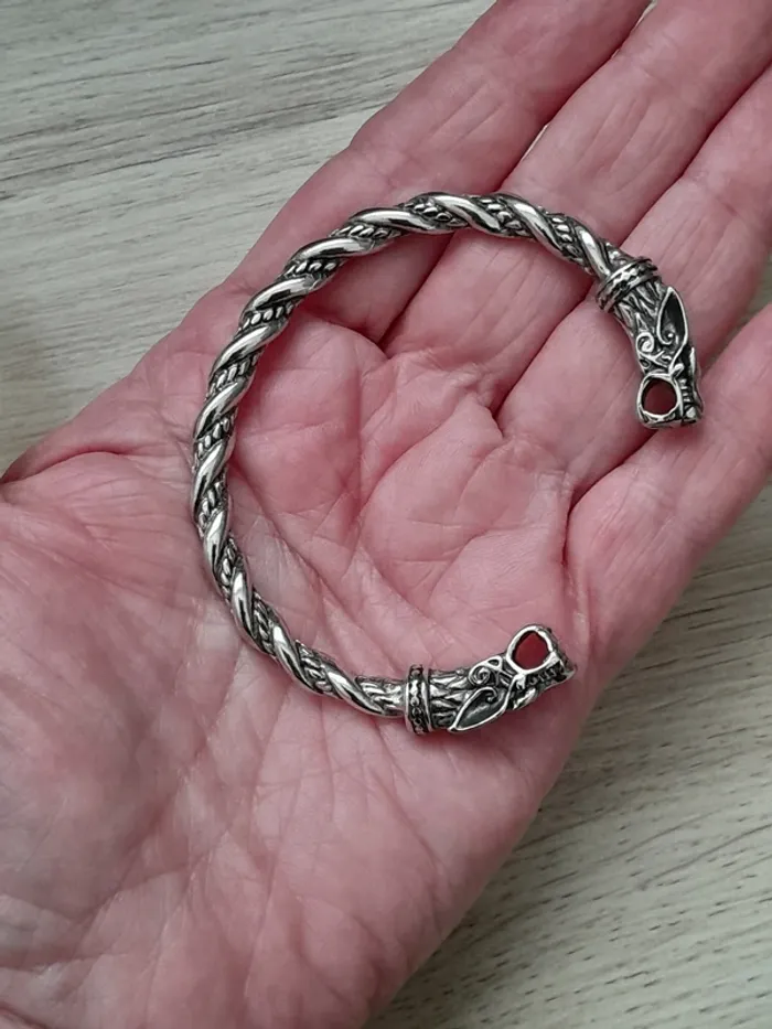 Bracelet Ragnar Lothbrok, Série Vikings, homme, tête de loup, argenté - photo numéro 6