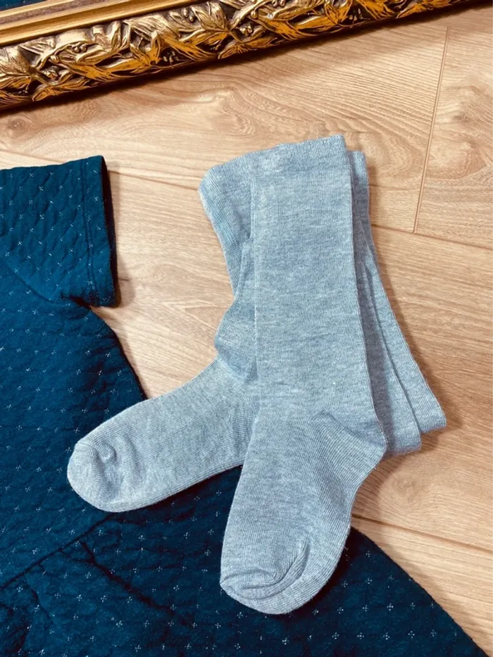 Taille 5 ans robe et collants fille Monoprix TAO bleu marine et gris * argenté * 🩷 - photo numéro 4