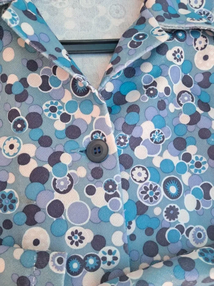 Robe / blouse boutonnée Vintage motifs années 60, 2 poches - T 42 - photo numéro 5