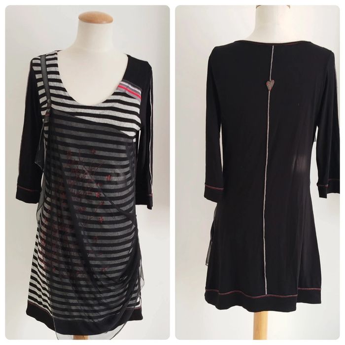 Robe noire imprimée avec voile manches 3/4 La mode est à vous taille 38
