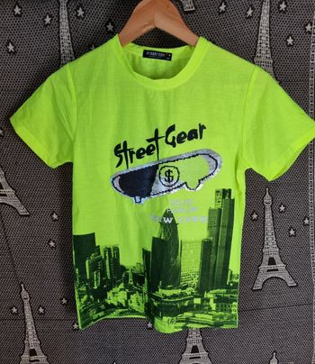 T-shirt jaune fluo avec skateboard à sequins réversible 12ans