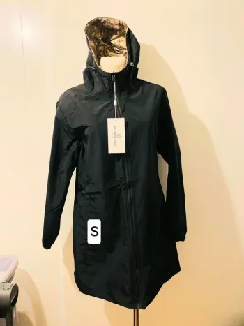 Manteau parka imperméable réversible long souple noire/doré léopard taille S