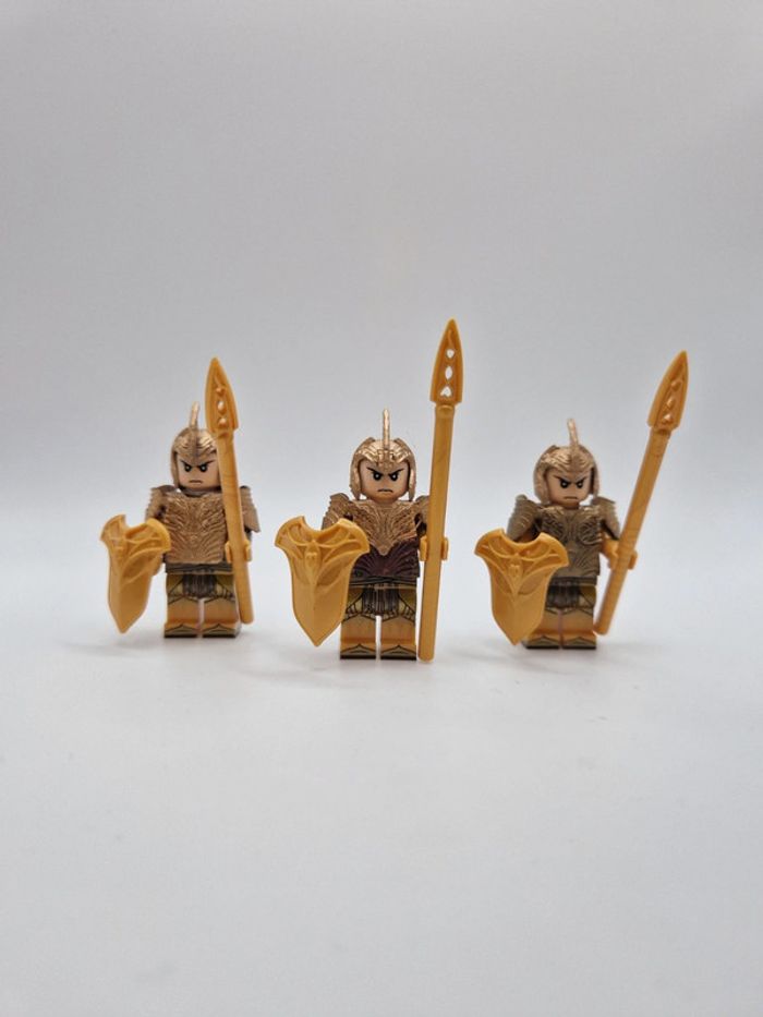 Figurines type lego 3 guerriers elfes custom 3d résine seigneur des anneaux