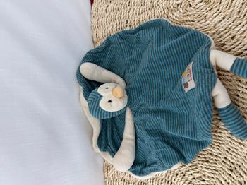 Moulin Roty Les Loupiots Doudou plat pingouin bleu