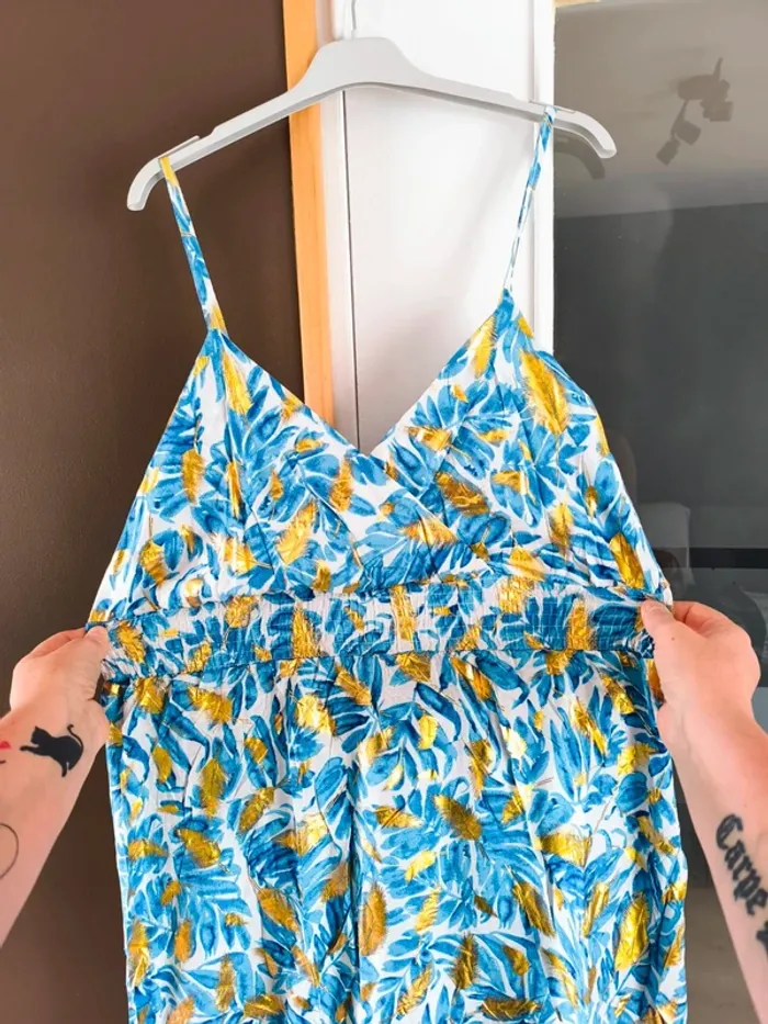 Robe longue imprimée tropicale bleue et dorée femme 40/42 - photo numéro 8