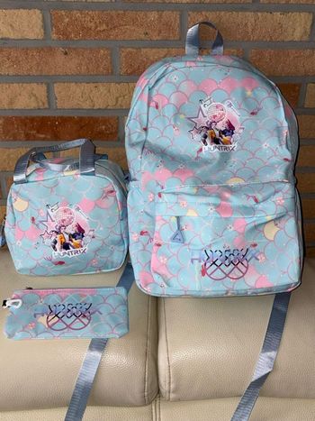 Ensemble 3 pièces sac à dos, sac à collation et plumier assortis KPop Demon Hunters Neuf et emballé bleu 
