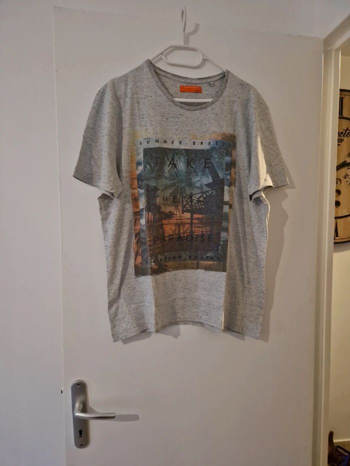 Tee-shirt manche courte homme gris à motifs col rond Taille XL Jules