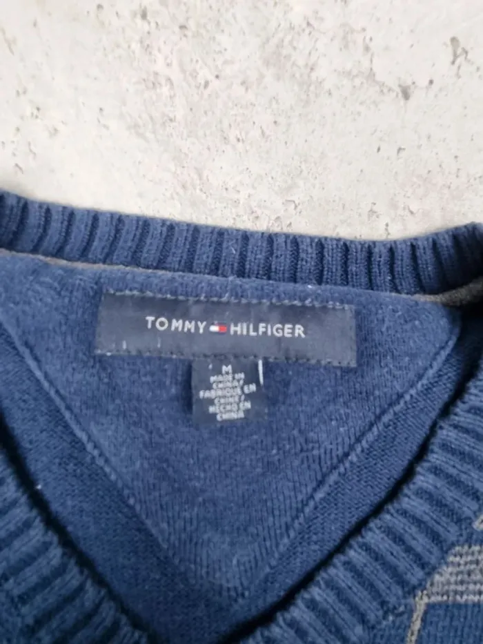 Pull col V Tommy Hilfiger bleu/gris, M Hommes - photo numéro 6