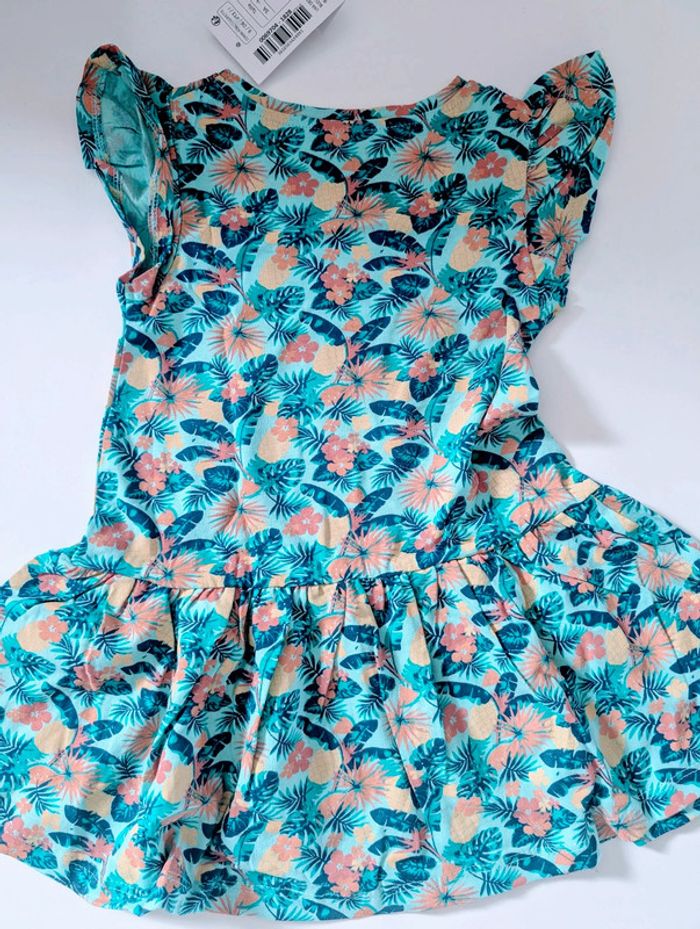 Robe bleu imprimé fleurs et feuilles La Halle 3 ans neuf - photo numéro 2