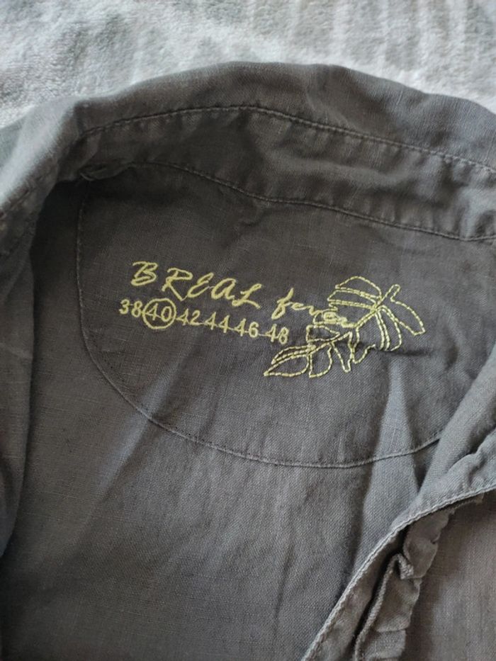 Chemise gris kaki manches 3/4 en lin bréal taille 40 - photo numéro 3
