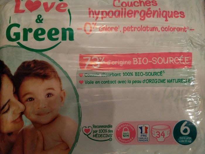 Lot de 4 paquets de couches bébé love and green taille 6