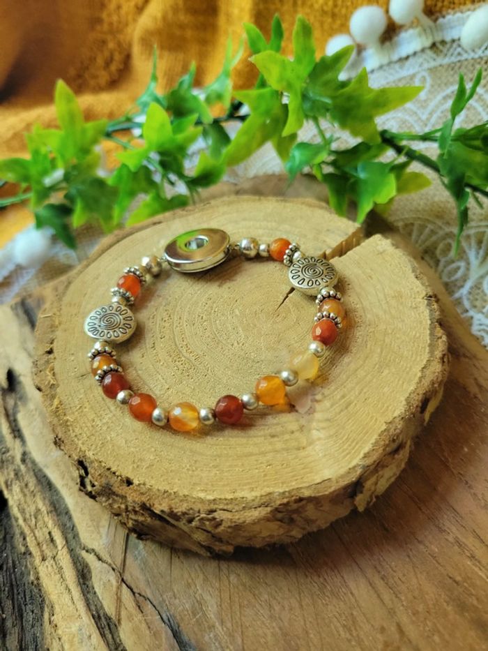 Bracelet pour bouton pression 18mm perles agate - photo numéro 3