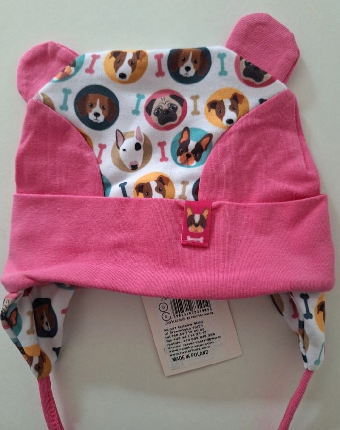 Bonnet bébé fille rose et blanc imprimé choens - photo numéro 2