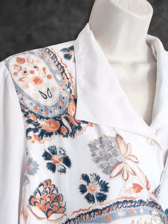 Chemise blanc veston gris orange fleur Paisley 2 en 1 Vintage / C&A New Fast - 38/M à 40L - photo numéro 9