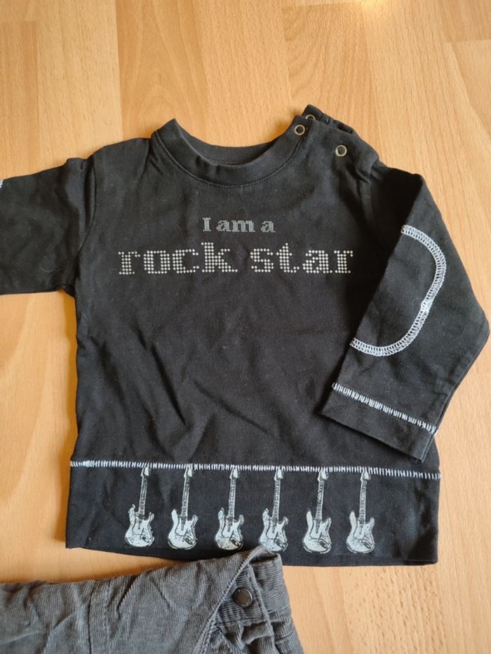 Lot tenue Neuve salopette velours doublé coton Vertbaudet + t-shirt manches longues 3 pommes - photo numéro 6